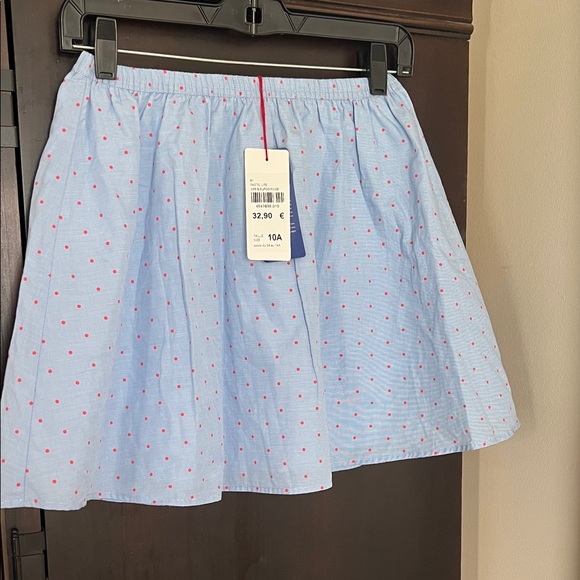 Cyrillus Light Blue and Red Polka Dot Mini Skirt - Picture 1 of 5